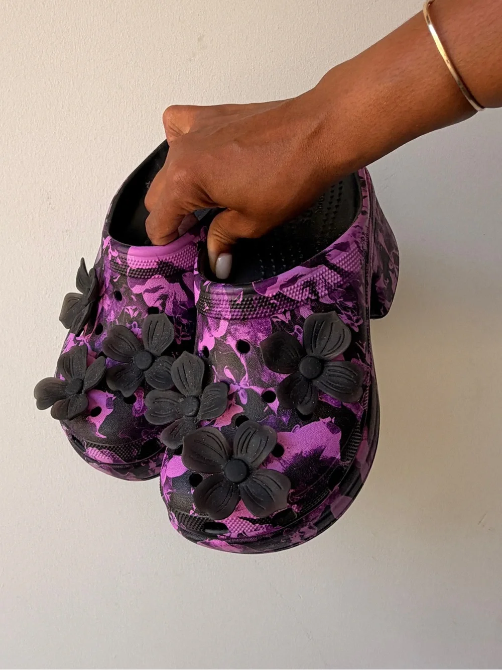 CROCS Purple and Black Floral Platform Clogs